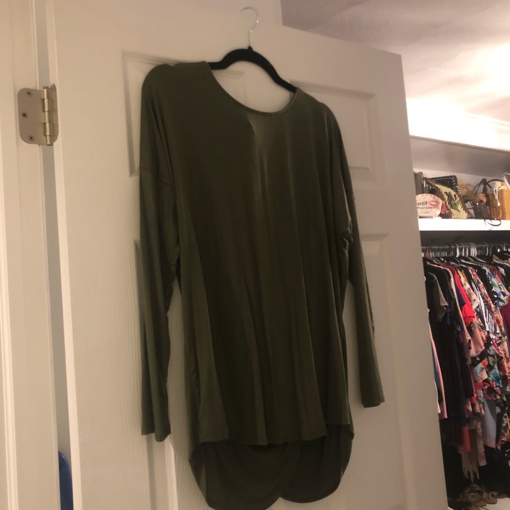 Large olive shirt with draped open back